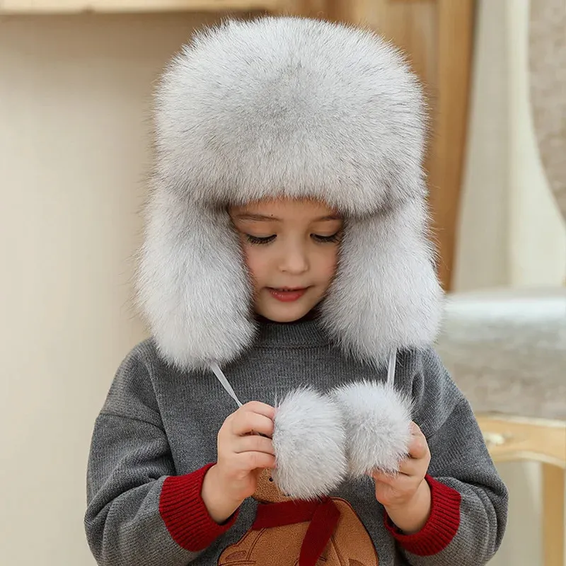 Trapper Hats Children s Winter Hat For Girl Baby Hat Natural Fur Hat Mjuk utomhus vindt t hatt barnhatt med ronflikar ryska r v p ls hatt 231208