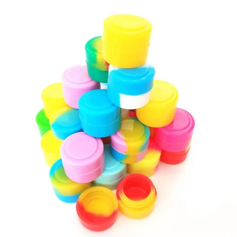 Récipients en silicone Pots 100pcs / lot 2ml mini récipient en silicone de couleur assortie pour Dabs récipients en silicone de forme ronde wax207w