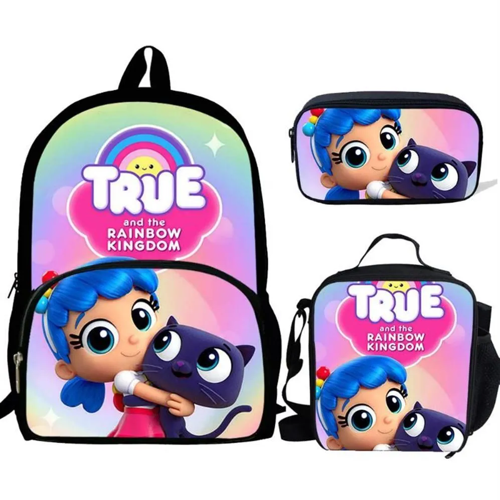 أكياس مدرسية Buleflyer Cartoon True و Rainbow Kingdom 3pcs مجموعة للمراهقين على ظهر حقيبة Booksbag جميلة Satchel265i