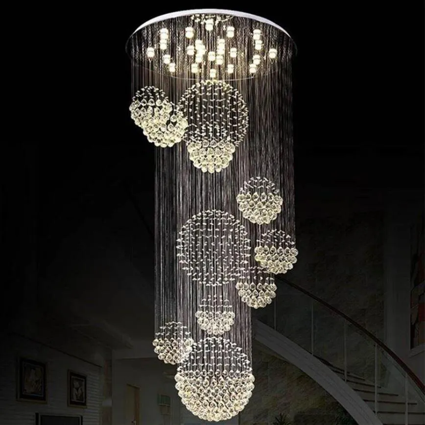 Lustre moderne grand luminaire en cristal pour hall d'escalier escaliers hall d'entrée longue spirale lustre plafonnier encastré escalier2639