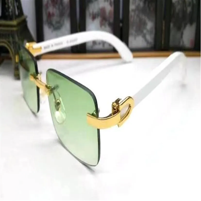 Óculos de sol de designer FashMen totalmente novo, armação de óculos sem aro, ouro, metal, Buffalo Hewear, lentes transparentes, perna de madeira, lentes occhiali Lu235G