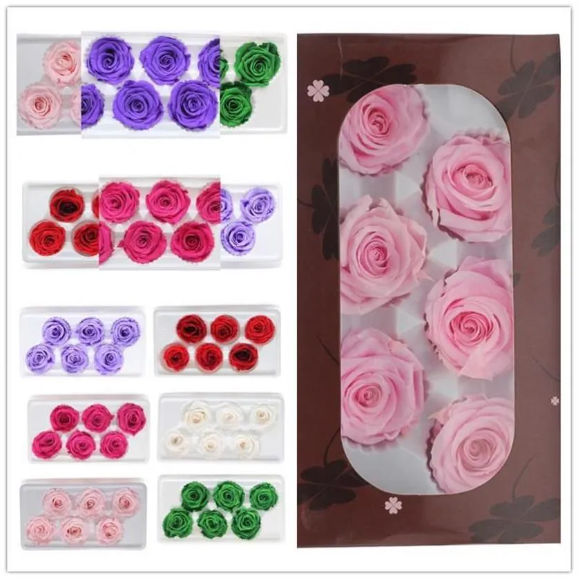 5 cm Geconserveerde Gedroogde Bloemen voor Sieraden Eeuwig Leven Bloem Materiaal Kerst Valentijnsdag Geschenkdoos Onsterfelijke Rose Flower196W