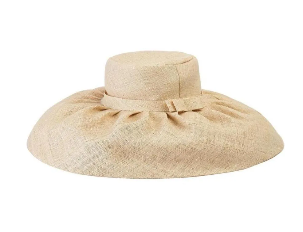 Szerokie brzegowe czapki retro hepburn w stylu raffia bow Big top hat lady Catwalk Modna impreza słoma hatwide9536892