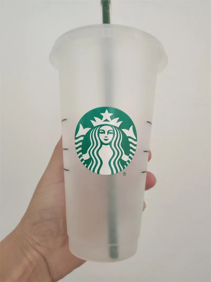 Starbucks 24oz/710 ml plastmugg återanvändbar klar dricka platt botten kopp pelarform lock halm mugg bardian dhl