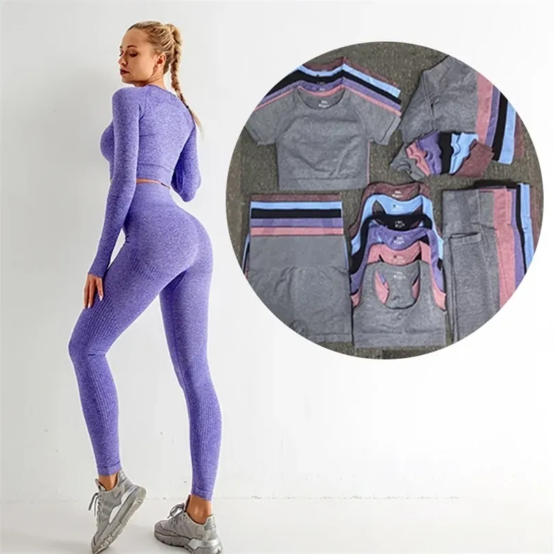 Ensemble de yoga sans couture femme vêtements de sport vêtements d'entraînement de gymnastique pour femmes 2 pièces tenues de sport costumes vêtements de fitness push up leggings 220330