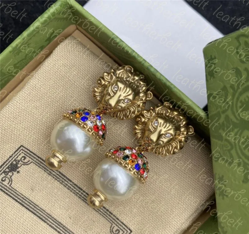 Orecchino di perla di lusso grande fascino classico orecchio di tigre orecchini di diamanti di colore retrò orecchini di gioielli per feste da donna con scatola5453234