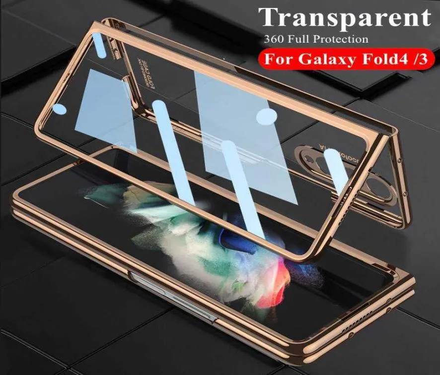 Mobiltelefonfodral Front Hempered Glass Transparent för Samsung Galaxy Z Fold 3 4 Cover Plating Frame Hard Clear S Pen Slot Holder B7156587