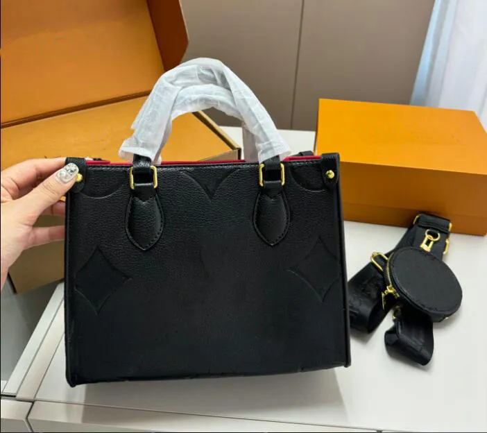 luxury 2pcs/set Designer embossing Women Totes Bag ONTHEGO GM MM PU Genuine Leather Bags Handbag Purse Tote lady Shoulder bags