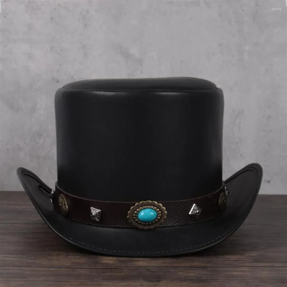 Berretti Donna Uomo Cappello a cilindro in pelle Presidente Tradizionale Cappelli stile Fedora Mago Steampunk Cosplay Cappellini per feste Dropshiping 3 Dimensioni 13CM279h