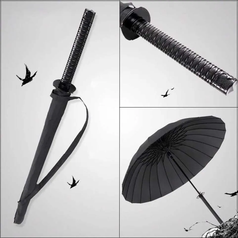 Criativo punho longo grande à prova de vento samurai espada guarda-chuva japonês ninja-como sol chuva guarda-chuvas retos abertura automática 0928322f