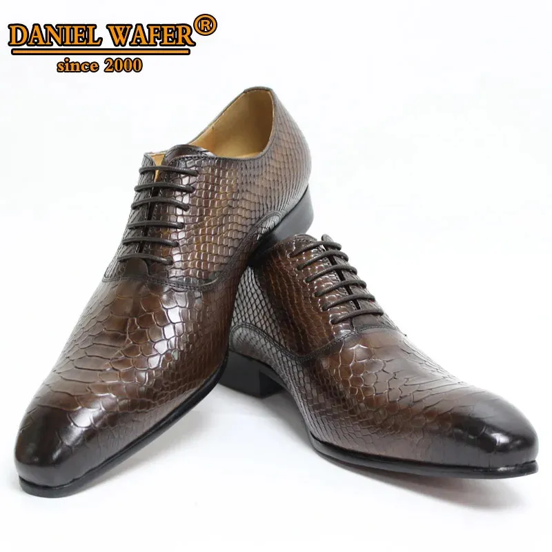 Стиль платье классика 503 Snake Skin Oxford Prints Кожаная кофе черное кружево заостренное пальцем для ноги.