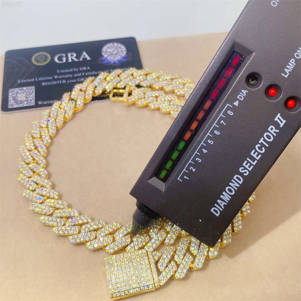 Certificat Gra Vvs Moissanite diamant argent Miami lien cubain chaîne Bracelet hommes 15mm chaîne cubaine collier