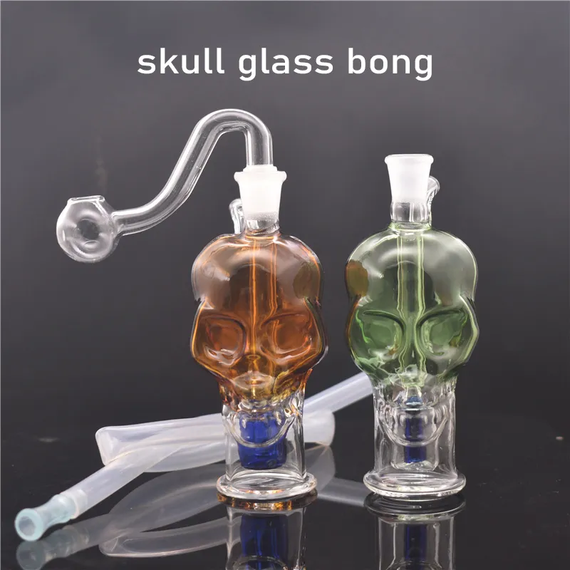 Cheapest Glass Oil Burner Bong Skull Gourd Shape Hookahs Dab Rig Bongs Water Pipes Matrix Percolator Hand Smoking Ash Catcher Bong with Banger Oil Pot with Hose