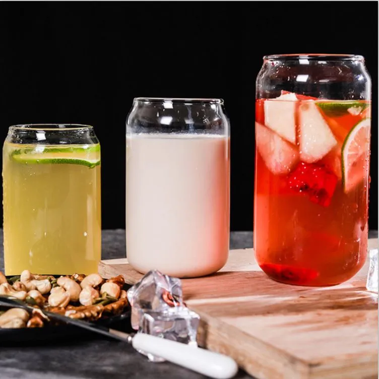 Sublimation New 12/15oz Creative Sequins Glass Can shape Bottle with Lid and Straw Summer Drinkware Mason Jar Juice Cup