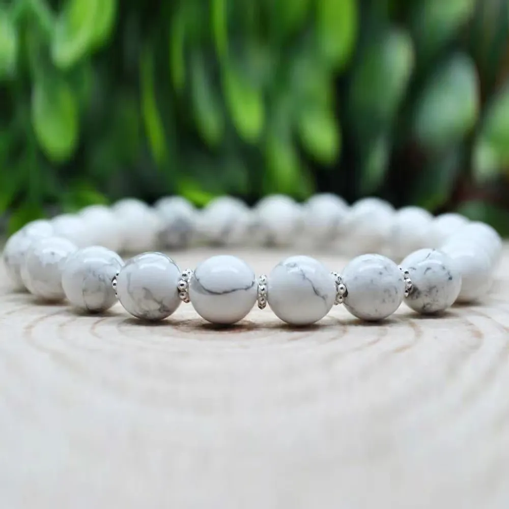 MG1976 8 mm Natural Howlite Bead Armband Womens Mens Emf Energy Protection SMycken