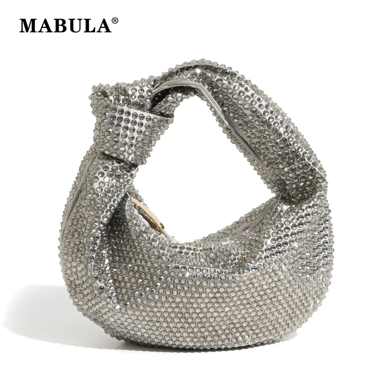 Evening Bags MABULA Designer Ladies Clutch Rhinestone Evening Purse Knoted Sparkling Crystal Diamond Wedding Handbag Luxury Glitter Party Bag 231208