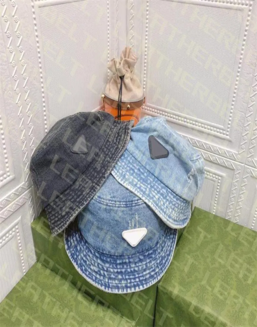 デザイナーフィッシャーマンハットケチなブリムデニムハット女性男性ファッション旅行バイザー帽子トライアングルバッジバケツCAP1637060