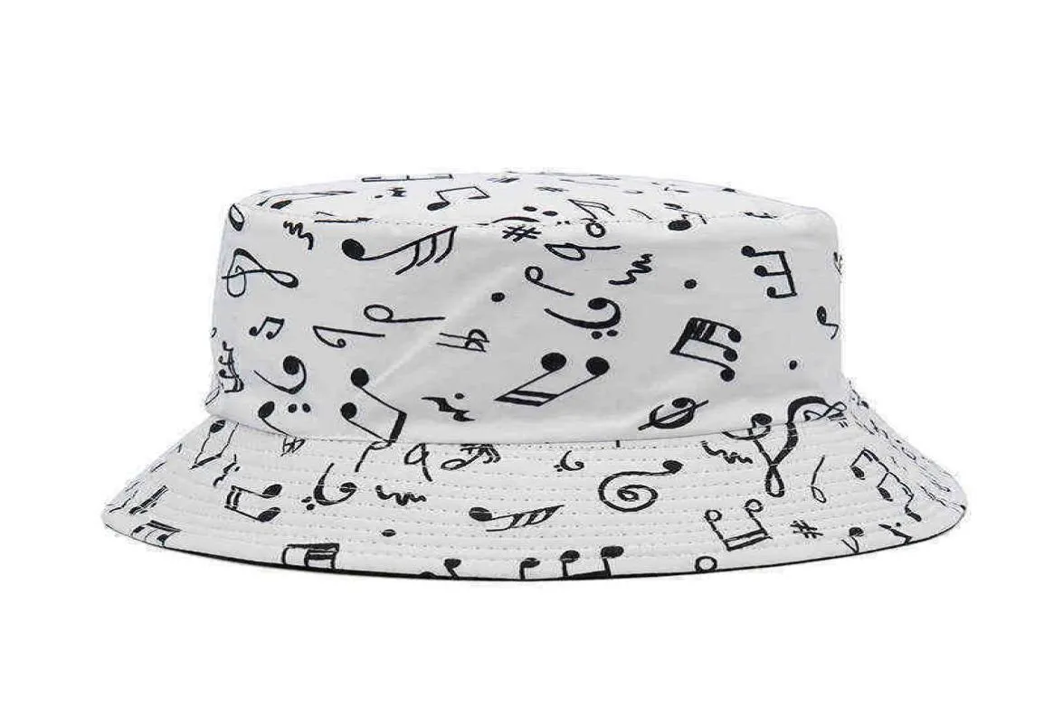 Stingy Brim Hats Fashion White Music Note Bucket Sun Caps Hip Hop Man Womens Visser 2203309991783