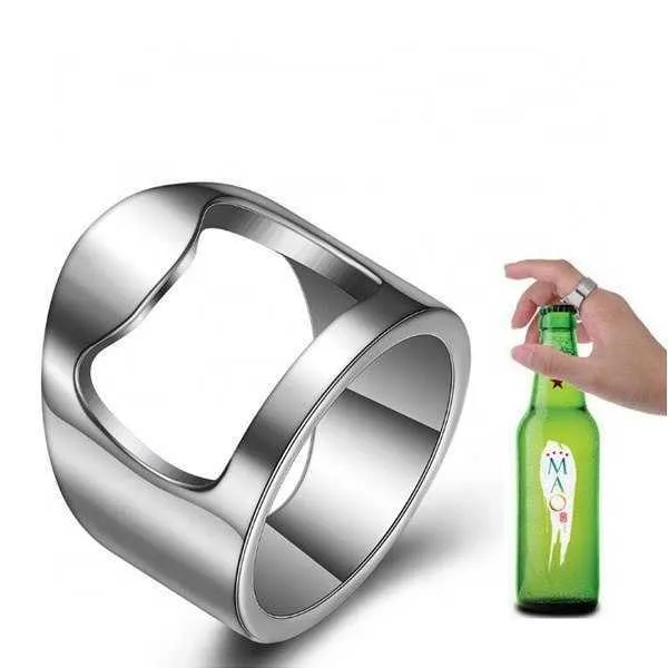 Bomei, venta al por mayor, artesanía de Metal, anillo abridor de botellas de cerveza de plata con láser de buena calidad, anillo de joyería de acero inoxidable para hombres