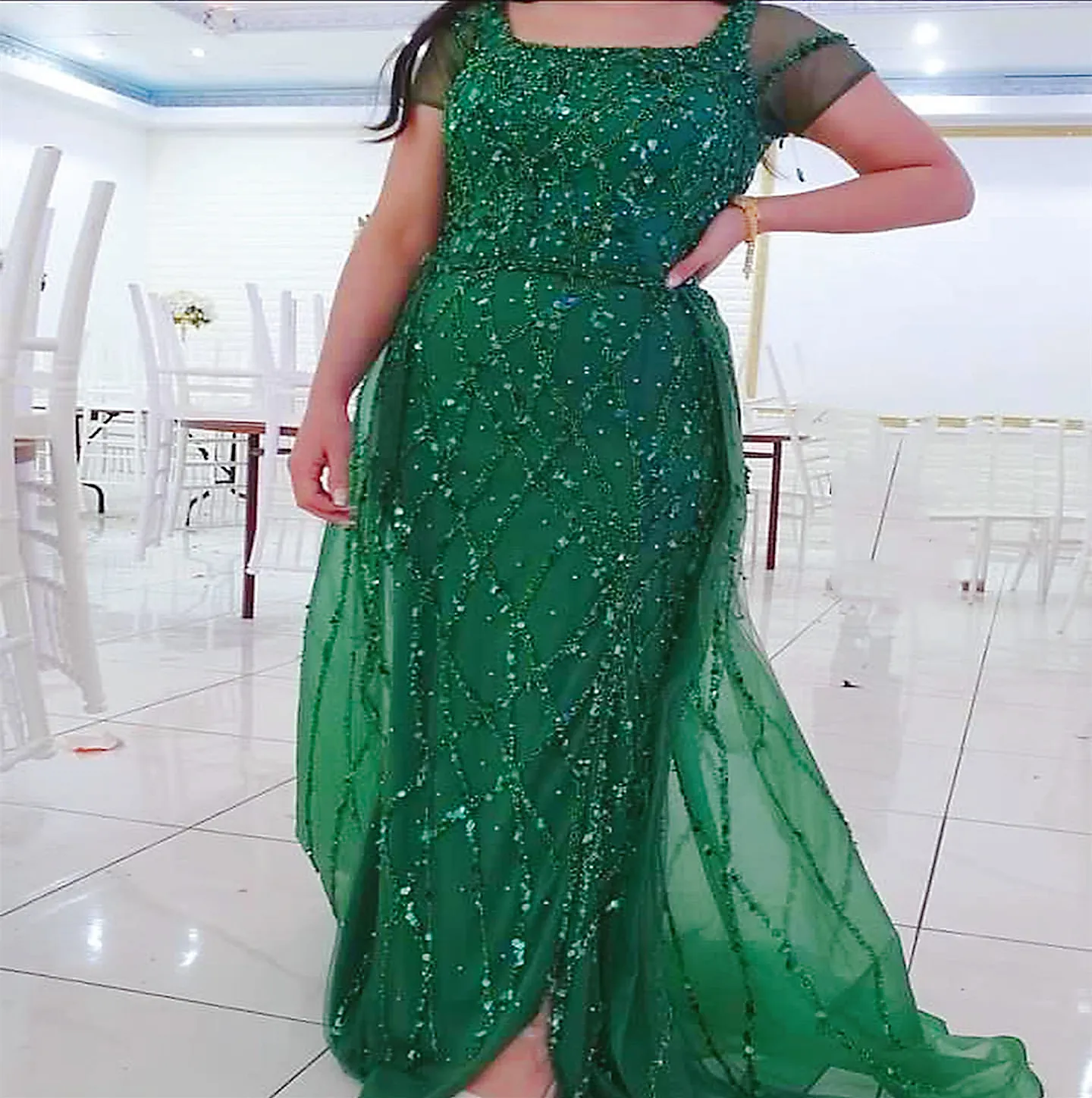 ASO EBI 2024 Arabisk grön mantel Brudklänningarna paljetterade spetsar sexig kväll prom formell fest födelsedag kändis mor till brudgummen klänning zj046