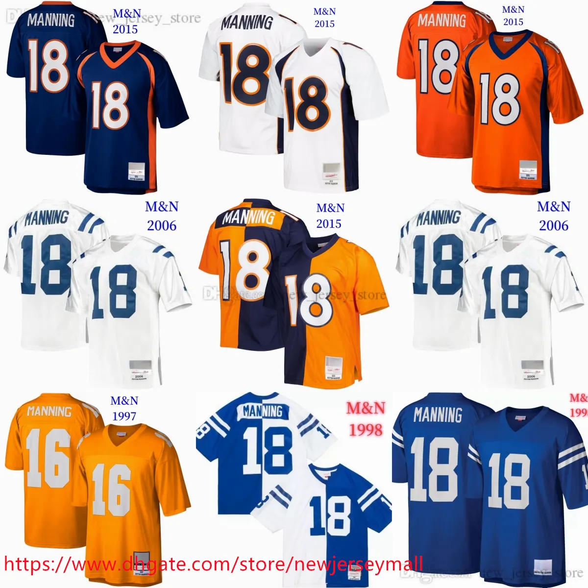 Throwback 2005 ThrowbackHALLofFAME Football 18 PeytonManning Jersey Classic Vintage 1998 Stitched Retro Jerseys Breathable Sports Shirts 75th Patch