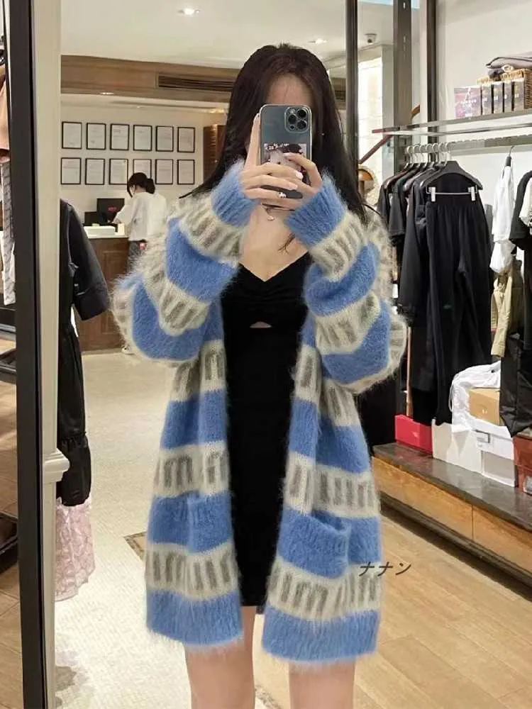 Miumiu 23 Womens Knitted Blue Chunky Cardigan Coat With V