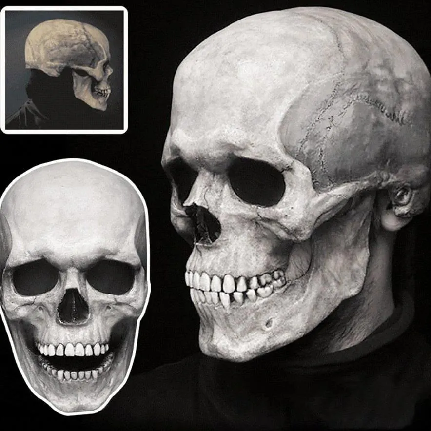 Máscara de calavera de cabeza completa para fiesta de Halloween con mandíbula móvil látex aterrador tamaño adulto máscaras de mascarada de Cosplay 188B