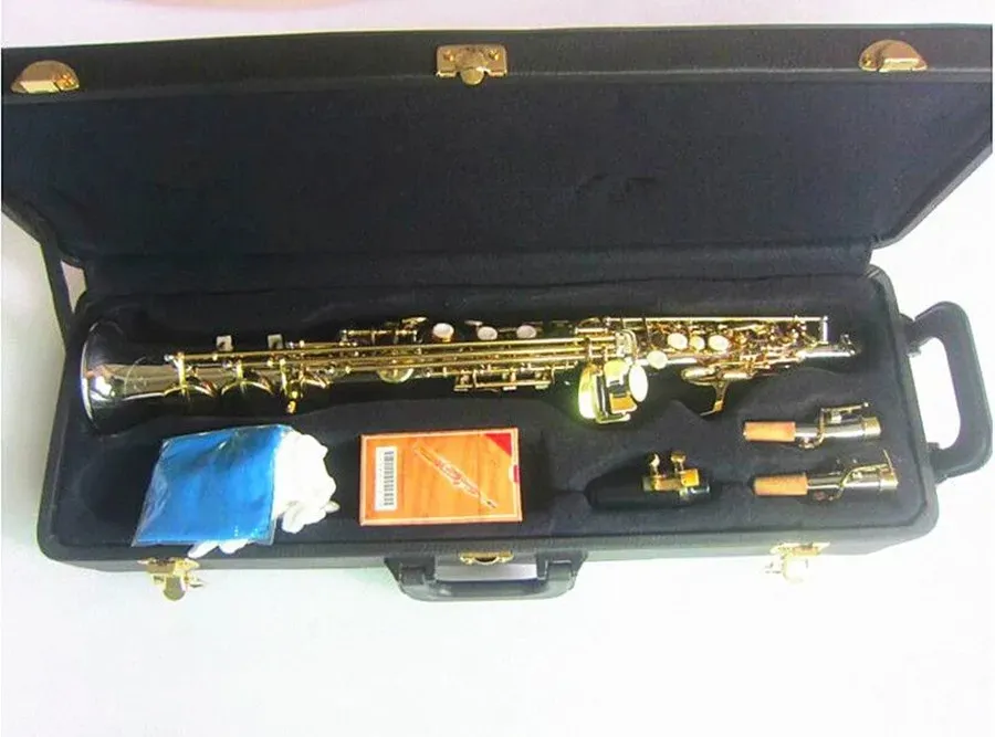 Ny högkvalitativ rak sopransaxofon W037 B Flat Professional Musical Instruments Sax Mässing Nickel Silverpläterad med fodral