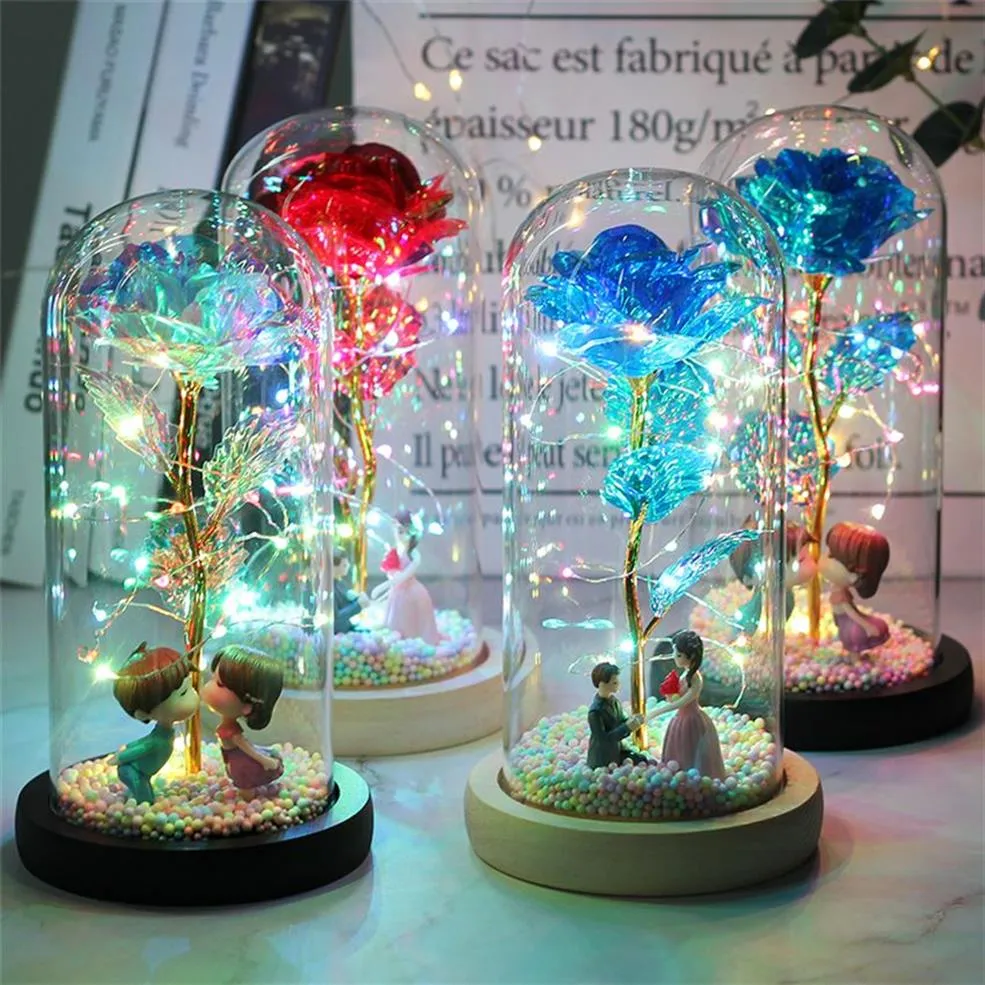 2020 LED Enchanted Galaxy Rose Eternal 24K Gold Foil Foil With Fairy String Lights in Dome for Christmas Valentine's GI209Y