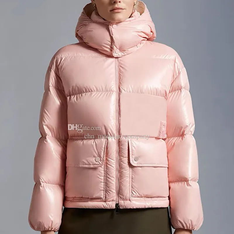 Monclairer Abbaye Winter Fashion Square Pockets Women Down Flocking Letters Letters Puffer Kurtki na zewnątrz swobodna kobieta z kapturem ciepła płaszcz rozmiar 0--4