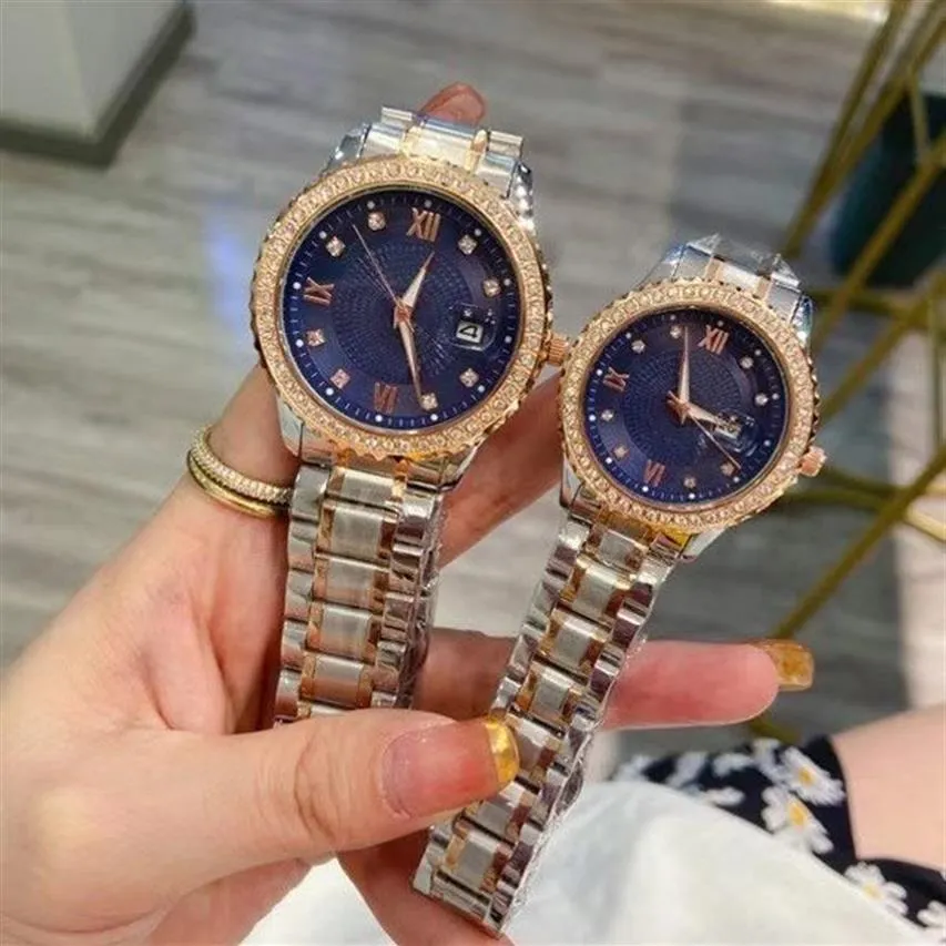 ドレス愛好家の男性の女性はトップブランドデザイナーダイヤモンド腕時計を見るフルステンレススチールバンドQuartz Watch Gift for Man210a