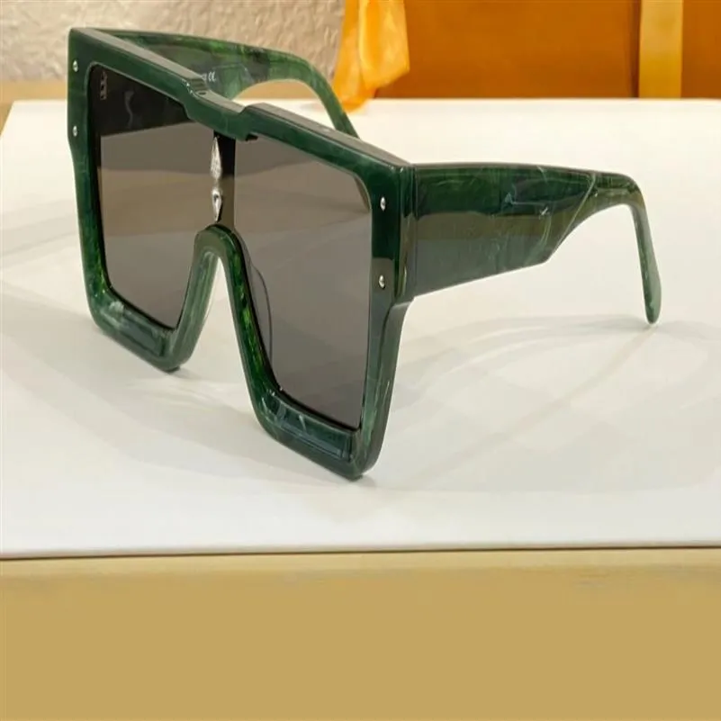 Lunettes de soleil carrées Cyclone pour hommes, marbre vert, Hip Hop, surdimensionnées, lunettes de soleil de Sport avec boîte 265S