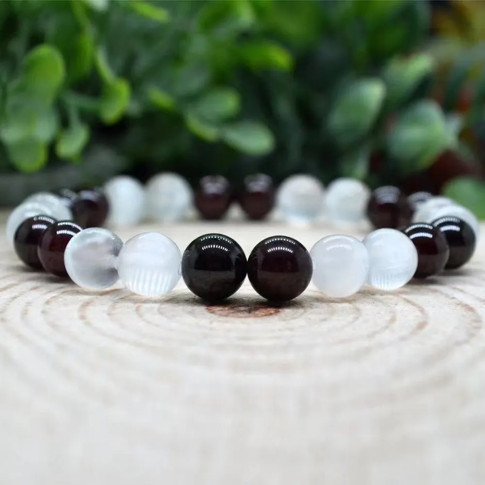 MG1986 8 MM Garnet 3A Grad Tanzania Selenite Armband Womens Mens EMF Energy Protection SMycken