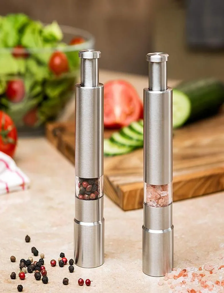 Mills Stainless steel grinder thumb push salt pepper grinding portable manual peppesrs machine spice sauce kitchen tool9429909