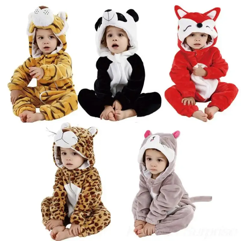 Barboteuses Bébé Hiver Kigurumi Tigre Panda Chat Costume Pour Filles Garçons Enfant Animal Combinaison Vêtements Pour Bébés Pyjamas Enfants Salopette 231208