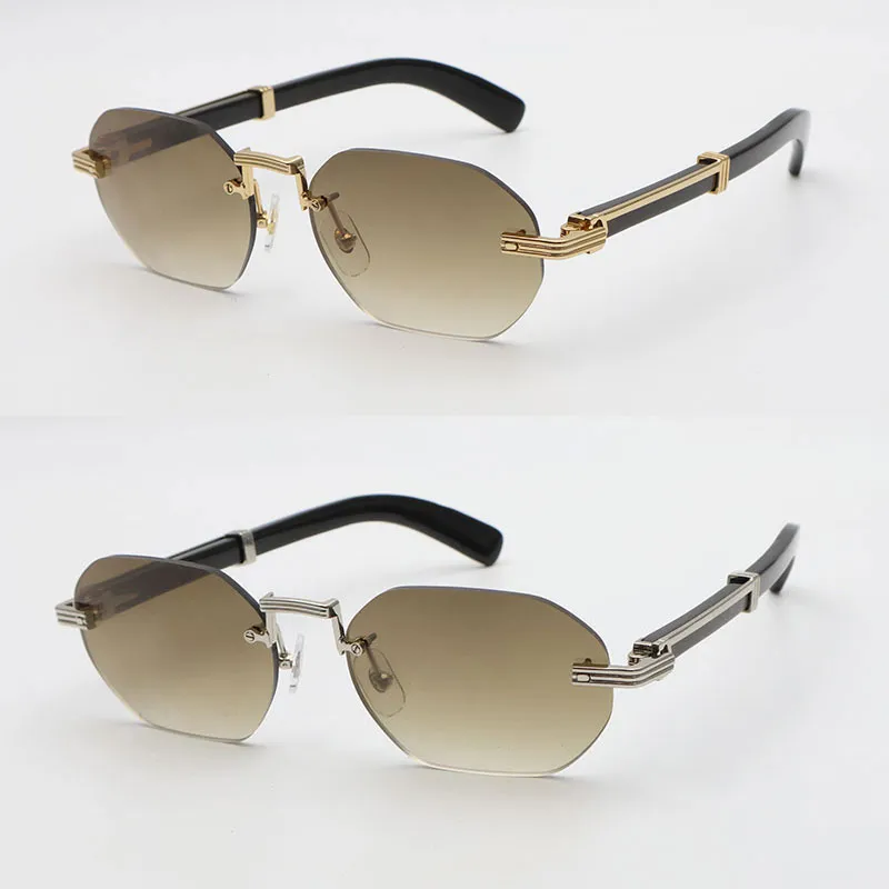Luxuriöse randlose Herren-Sonnenbrille, große rechteckige Designer-Brille für Damen, 0377, originales schwarzes Büffelhorn-Sonnenbrillengestell für Damen, Lentes de Sol, Größe 58–21–145 mm. Neu