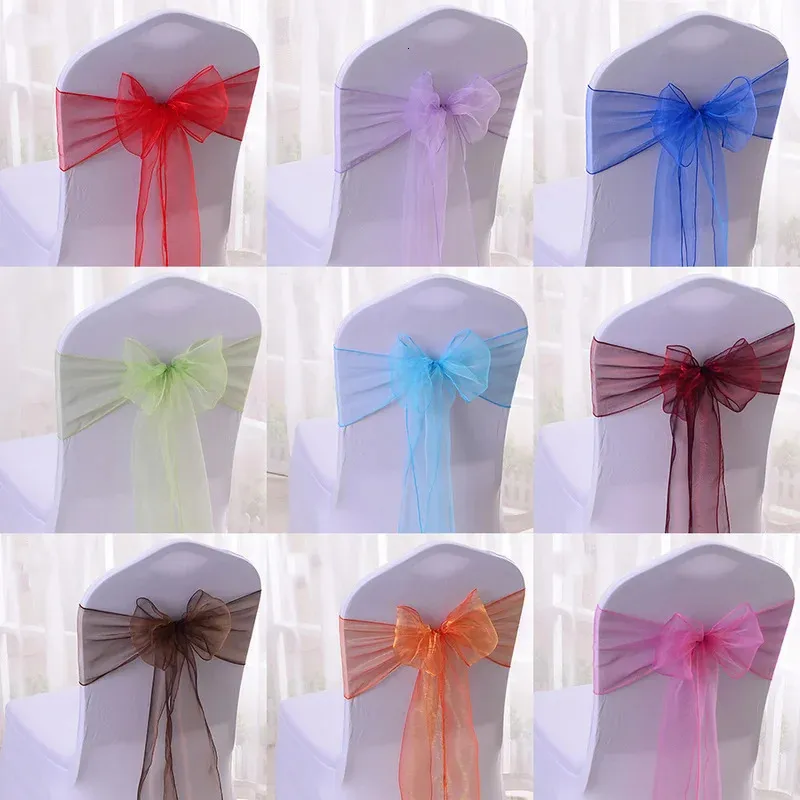 Sashes 50/100pcs High Quality Sash Organza Chair Sashes Wedding Chair Knot Decoration Chairs Bow band Belt Ties For Banquet Weddings 231208