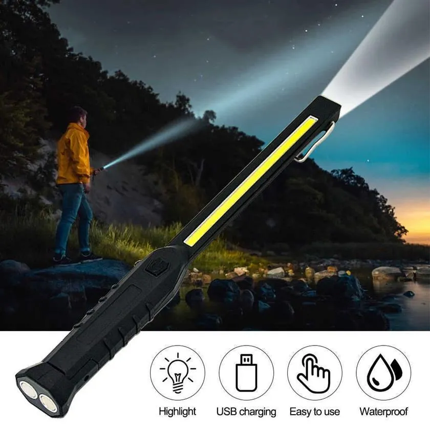 Torches Rechargeable COB LED Work Light Cordless Emergency Magnetic Inspection Long Light Flashlight Workshop Camping Outdoor Ligh210o