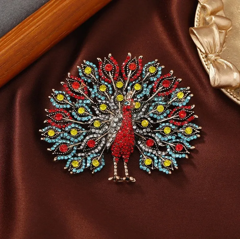 Grande broche paon Vintage en strass, grandes broches d'oiseaux animaux pour femmes, accessoires bijoux de mariage