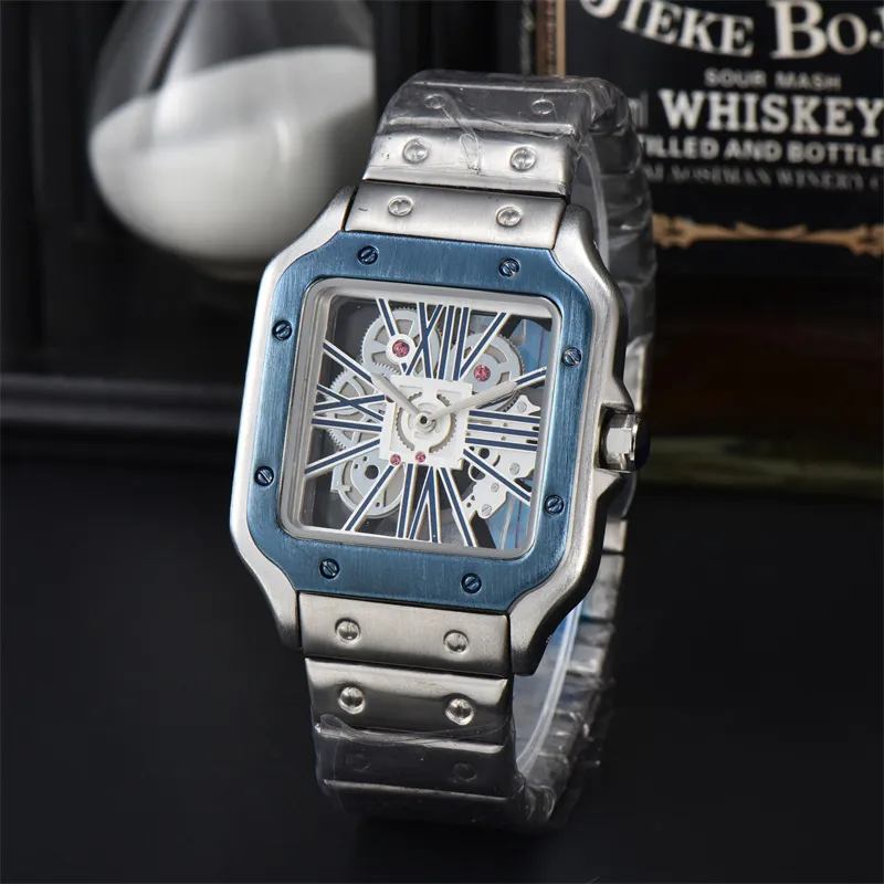 Designer Casual Watches Mens Silver Fashion Simplicity Hollow movement Men Watch stainless steel Wristwatches orologio uomo