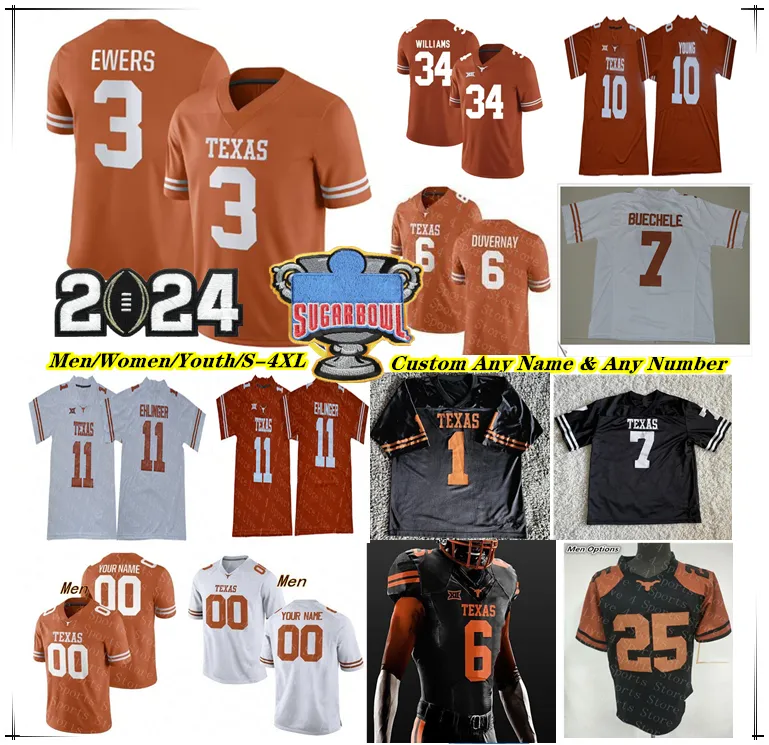 Texas Longhorns College voetbalshirt Quinn Ewers Jaydon Blue Jonathon Brooks CJ Baxter Xavier Worthy David Gbenda Adonai Mitchell Anthony Hill Jr. Ethan Burke 4XL