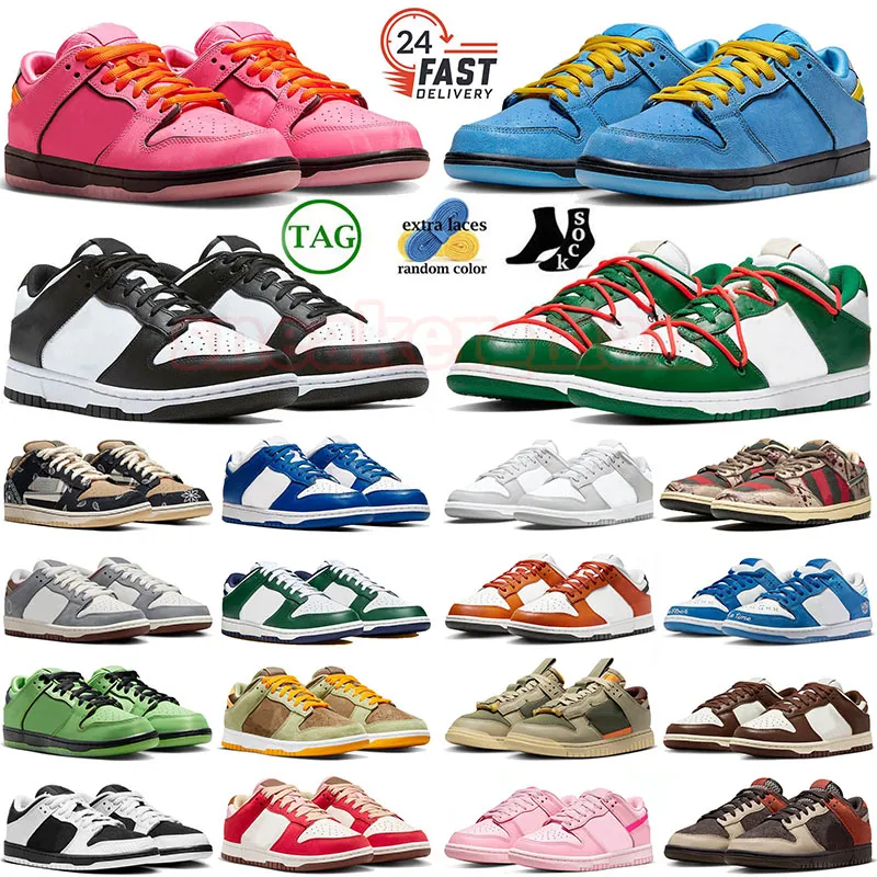 2024 Mens Women Panda Designer Casual Shoes Powerpuff Girls Bubbles Blossom Pine Green Freddy Krueger Dhgates Born x Ralsed Big Size Luxurys Loafers