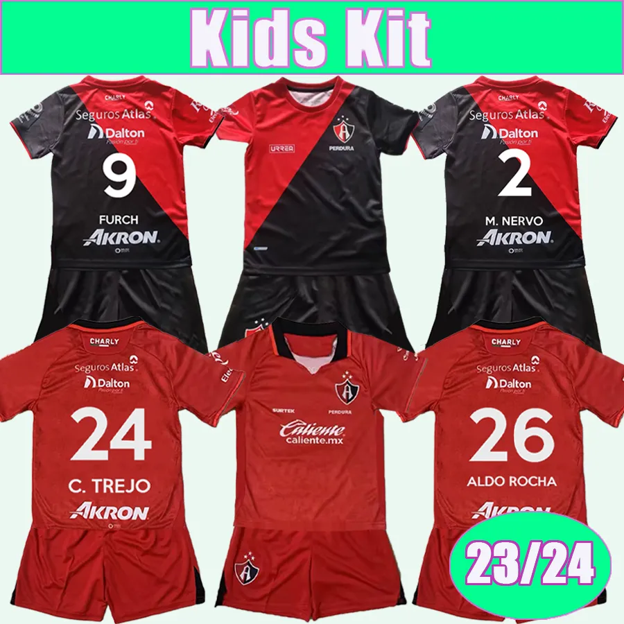 23 24 Atlas Kids Kit Fußballtrikots ALDO ROCHA C. TREJO J. MARQUEZ B. LOZANO E. ZALDIVAR SANTAMARIA Home Away Fußballtrikot Uniformen