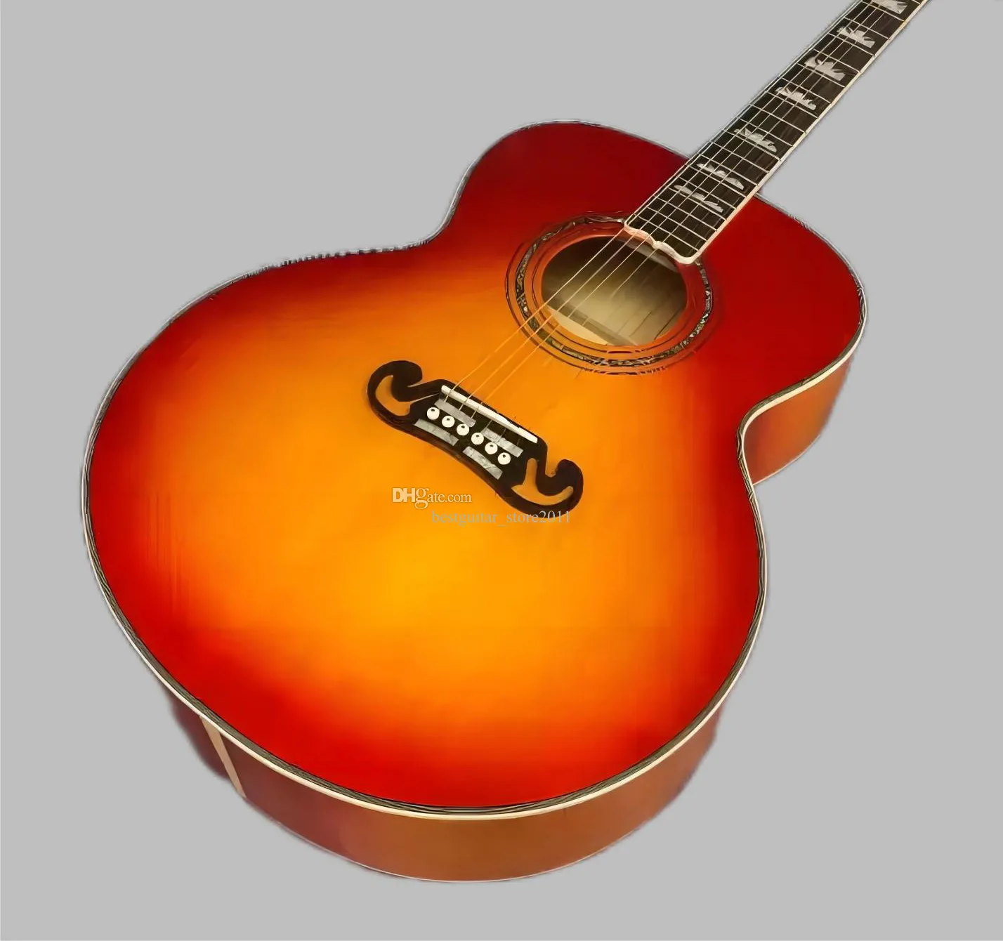 Factory 43 12-snarige akoestische gitaar uit de J200-serie met kersenrode lak, geheel abalone ketelset 258