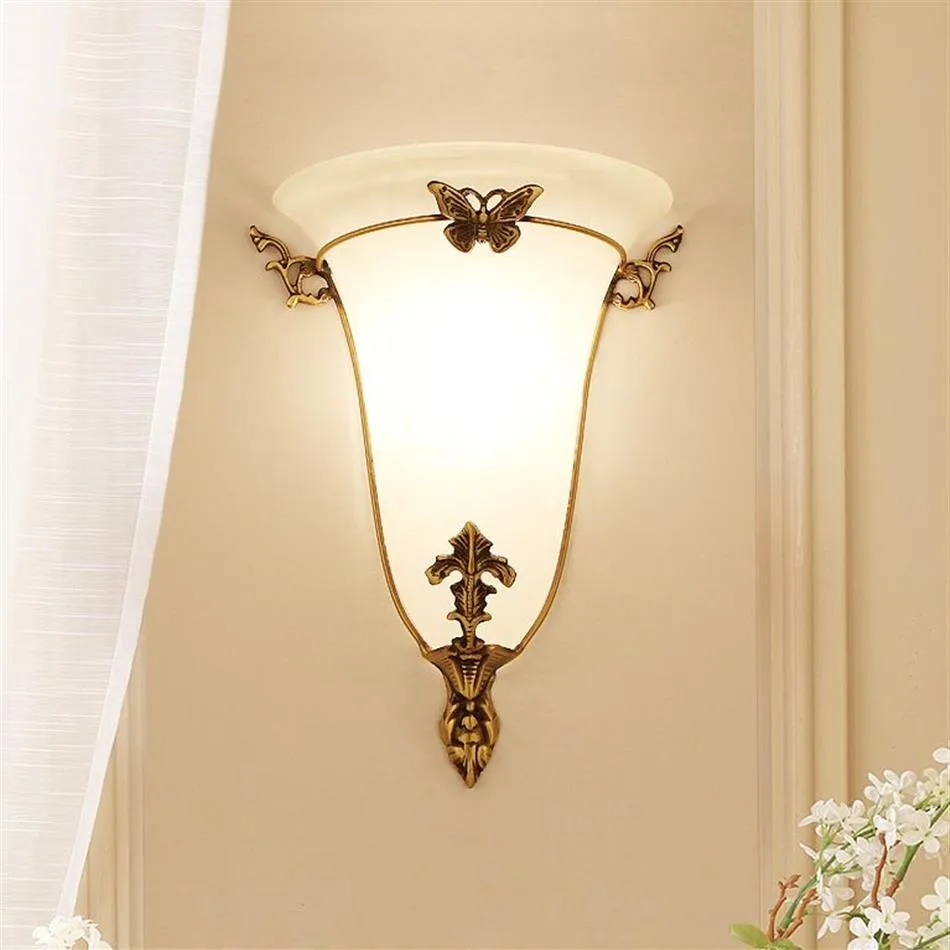 American Village Wall Lamps Copper Glass Lights Creative Living Room Bedsides Corridor Balcony Sconces230l