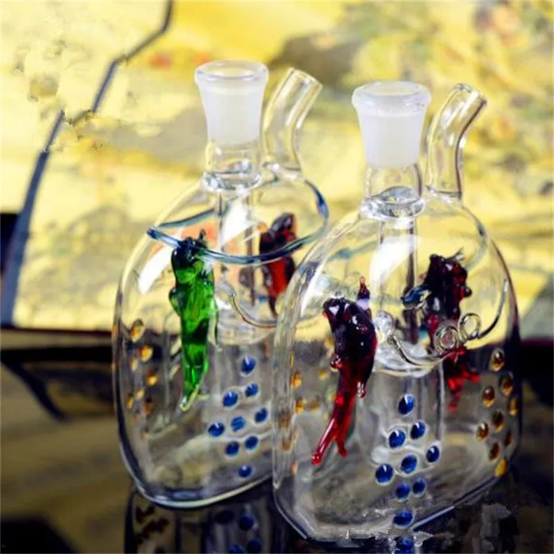 Glass Pipes Oil Burner Glass Water Pipes Oil Smoking Hookahs Colorful Dotted Flat Double Fish Smoke Bottle