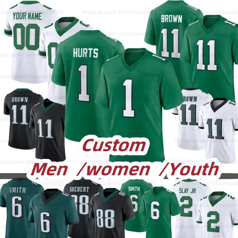 Jason Kelce Jalen Hurts Maillot de football personnalisé AJ Brown Kelly Green DeVonta Smith Brian Dawkins Nolan Haason Reddick Darius Slay D'Andre Swift Goedert Mailata Reggie