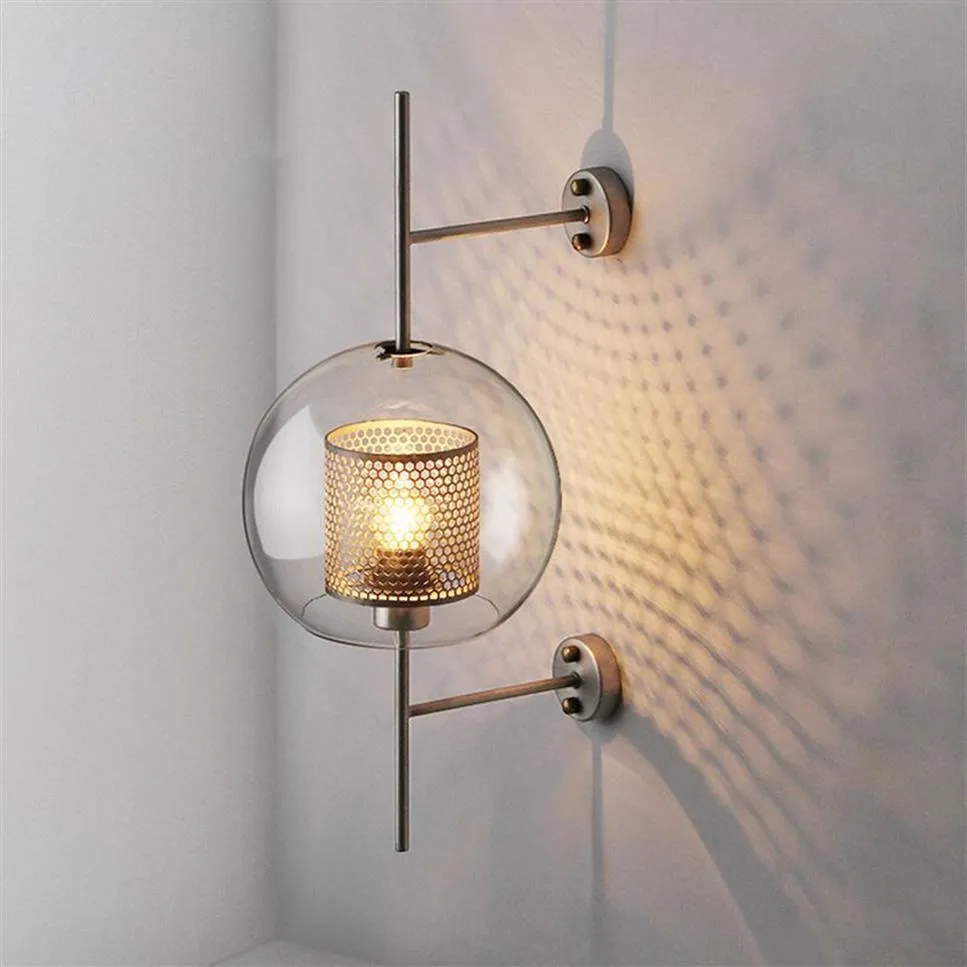 Lampade da parete moderne Scones con paralume in vetro trasparente per comodini camera da letto Studio Luci a sospensione Loft Retro Specchio in ferro Luce Net Fixtures270o