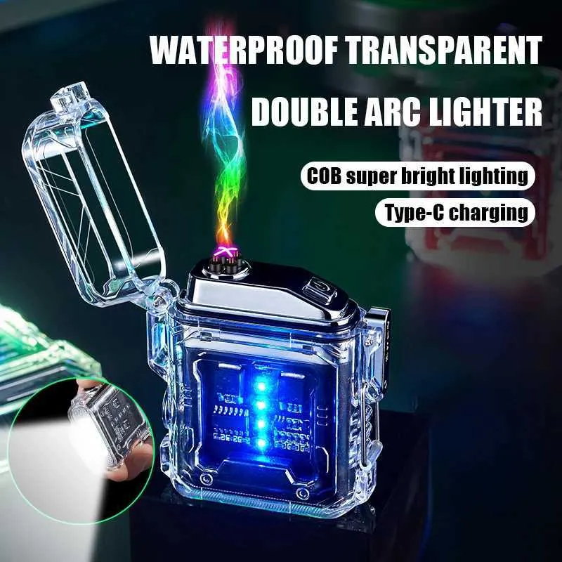 Vattentät elektrisk Dual Arc Lighter Ficklight Style Type-C USB Plasmaladdning Laddningsbara utomhuscampingändare