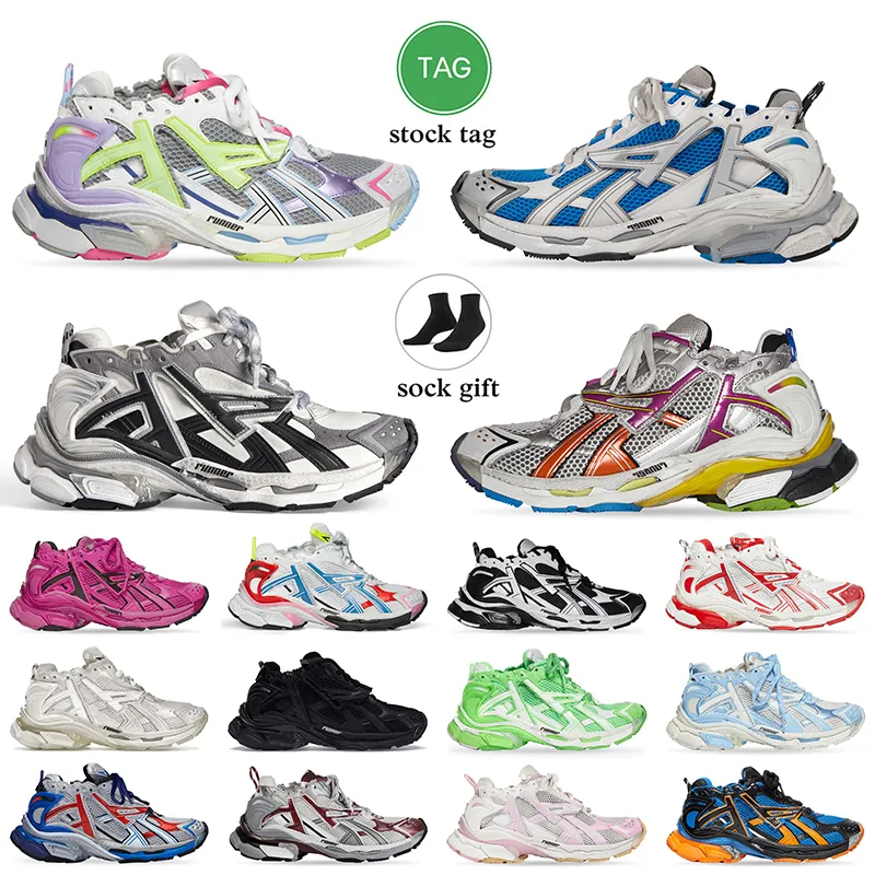 Kadınlar Erkek Tasarımcı Sıradan Ayakkabı Track Runners 7.0 Platform Marka Gri Siyah Beyaz Blue Pembe Köpük İletim Runner 7 Vintage Tracks Trainers Yapısal Sabitlikler